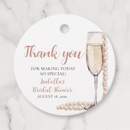 Elegant Pink Pearls and Prosecco Bridal Shower Favor Tags