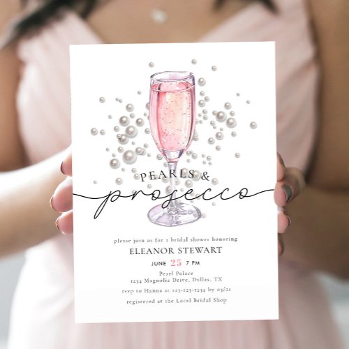 Elegant Pink Pearls  Prosecco Bridal Shower Invitation