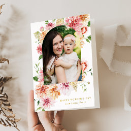 Elegant Pink Peonies 2 Photo Mother&#39;s Day Foil Holiday Card