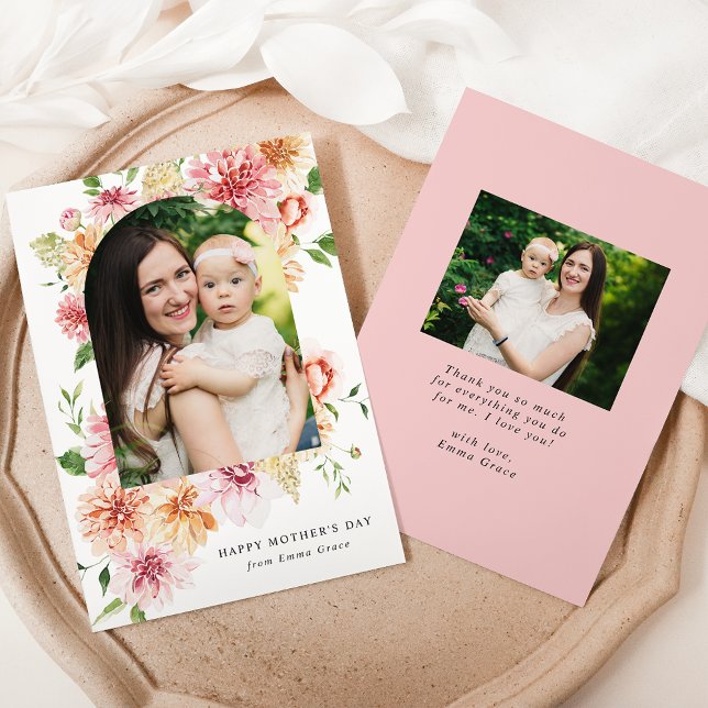 Elegant Pink Peonies 2 Photo Mother's Day Holiday Card (Creator Uploaded)