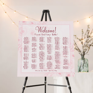 Elegant Pink Peonies Alphabetical Seating Chart Foam Board