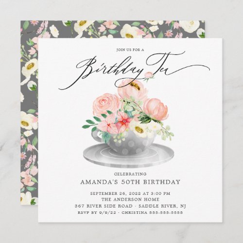 Elegant Pink Peonies Floral Birthday Tea Invitatio Invitation