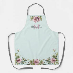 Elegant pink peonies & greenery custom monogram ap apron
