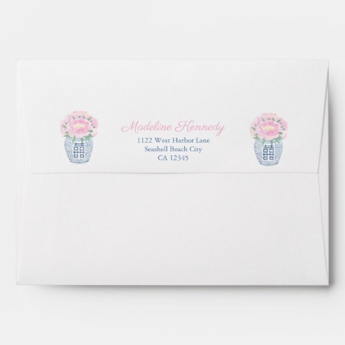 Elegant Pink Peonies In Ginger Jar Bridal Shower Envelope