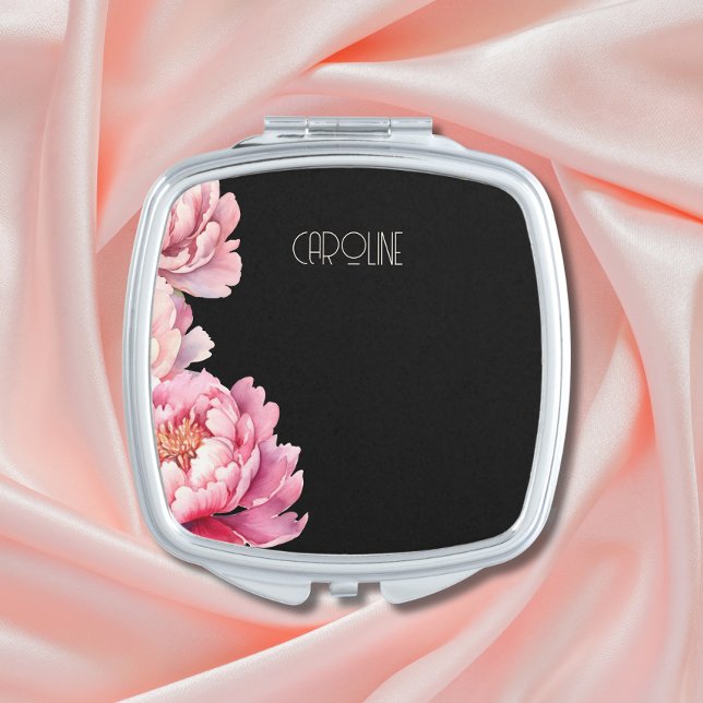 Elegant Pink peonies Monogrammed compact mirror (Creator Uploaded)