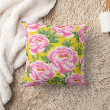 Elegant Pink Peonies Pattern _ Yellow