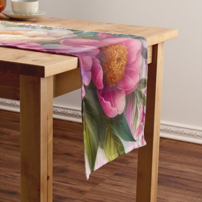 Elegant Pink Peonies Peony Floral Table Runner (In Situ)