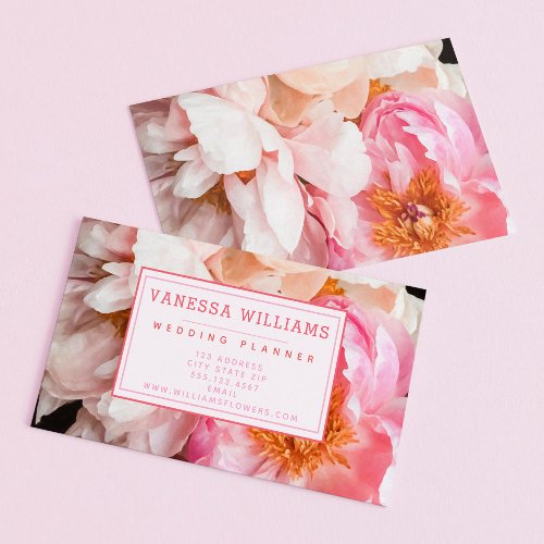 Elegant Pink Peonies _ Personalized Business Card