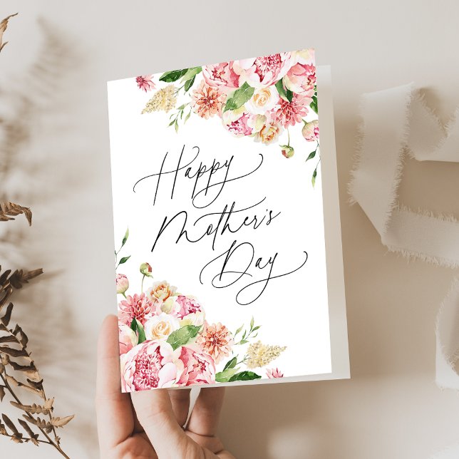 Elegant Pink Peonies Photo Mother's Day Holiday Card (Creator Uploaded)