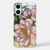 Elegant Pink Peonies Stained Glass Illusion