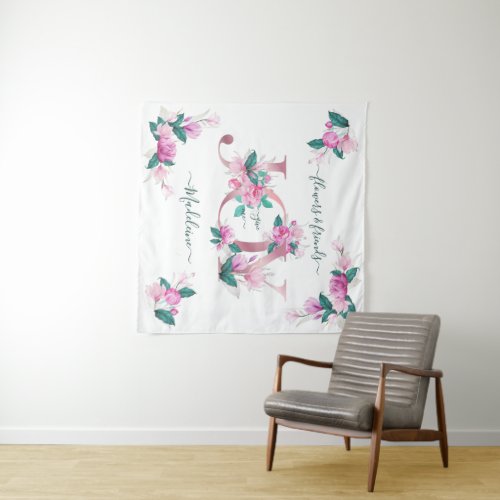 Elegant Pink Peonies Watercolor Joy Letters Tapestry