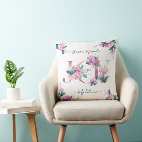 Elegant Pink Peonies Watercolor Joy Letters Throw Pillow