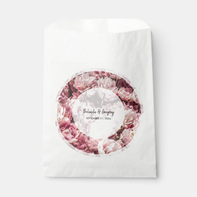 Elegant Pink Peonies Wedding Favor Bag (Front)