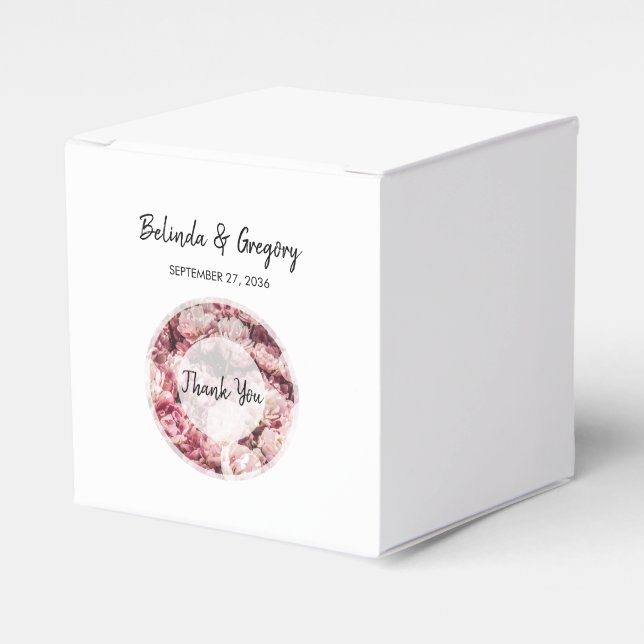 Elegant Pink Peonies Wedding  Favor Boxes (Front Side)