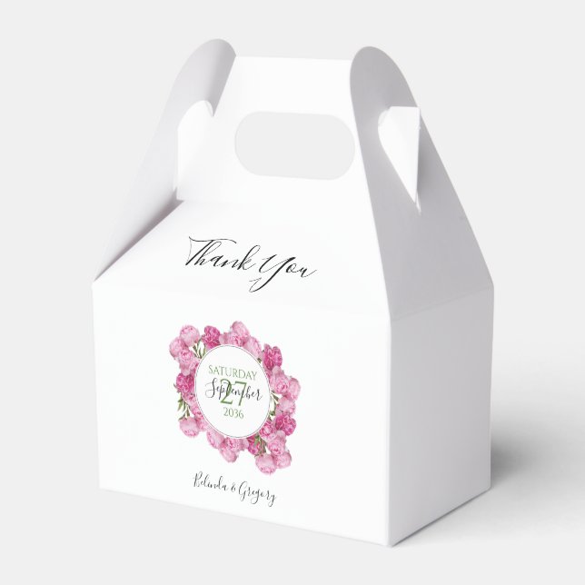 Elegant Pink Peonies Wedding Favor Boxes (Front Side)