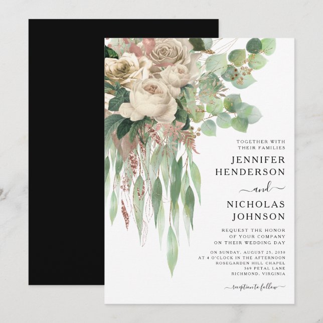 Elegant Pink Peonies Wedding Invitation (Front/Back)