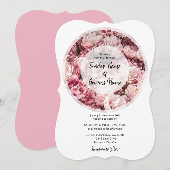 Elegant Pink Peonies Wedding Invitations (Front/Back)