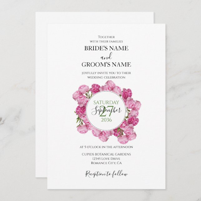 Elegant Pink Peonies Wedding Invitations (Front/Back)