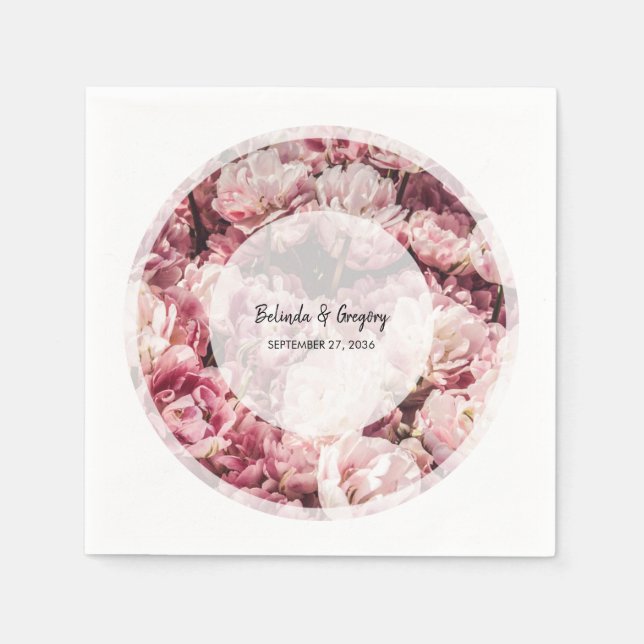 Elegant Pink Peonies Wedding  Napkins (Front)