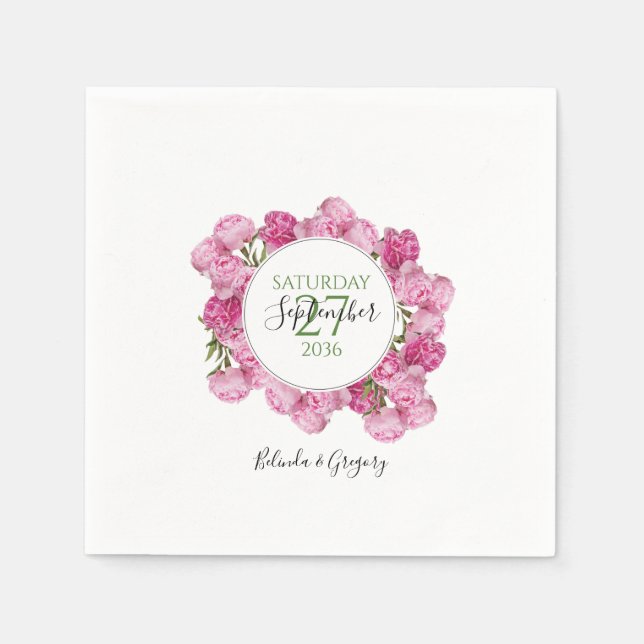 Elegant Pink Peonies Wedding  Napkins (Front)