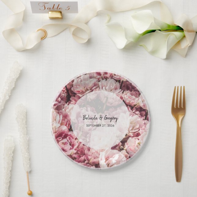 Elegant Pink Peonies Wedding   Paper Plates (Wedding)