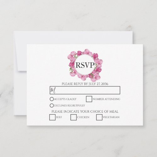 Elegant Pink Peonies Wedding RSVP Cards