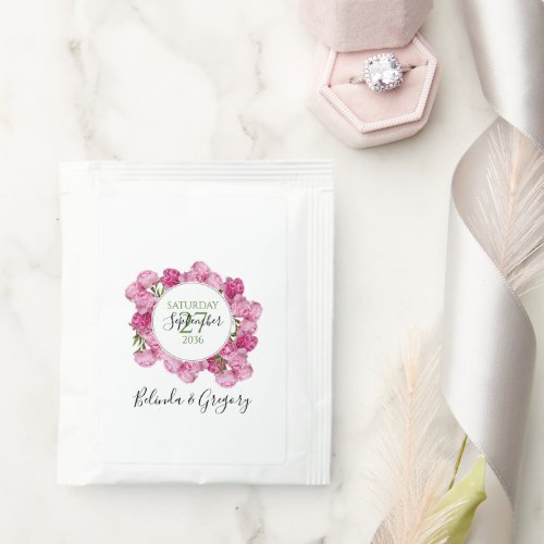 Elegant Pink Peonies Wedding Tea Bag Drink Mix