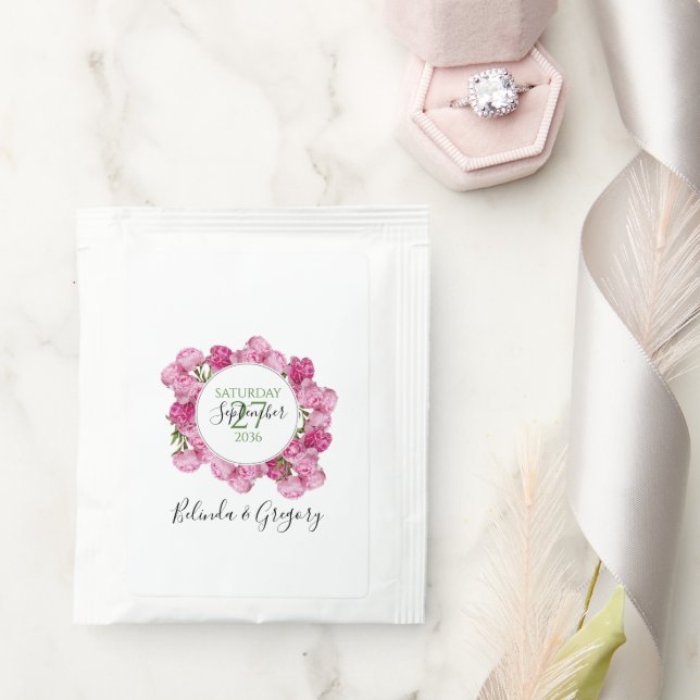 Elegant Pink Peonies Wedding Tea Bag Drink Mix (Wedding)