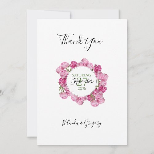 Elegant Pink Peonies Wedding Thank You Card