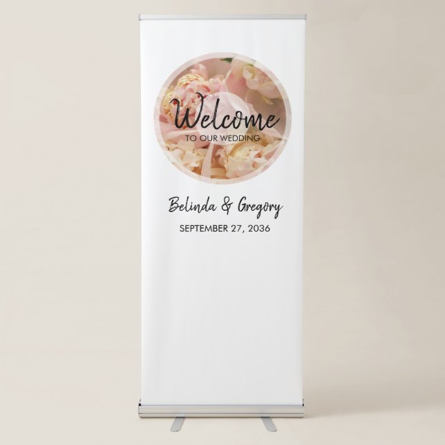 Elegant Pink Peonies Wedding Welcome Sign (Front)