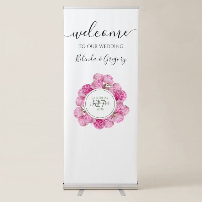 Elegant Pink Peonies Wedding Welcome Sign (Front)
