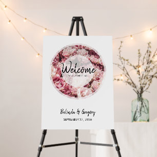 Elegant Pink Peonies Wedding Welcome Sign