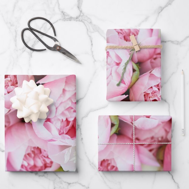 Elegant Pink Peonies Wrapping Paper Sheets (Front)
