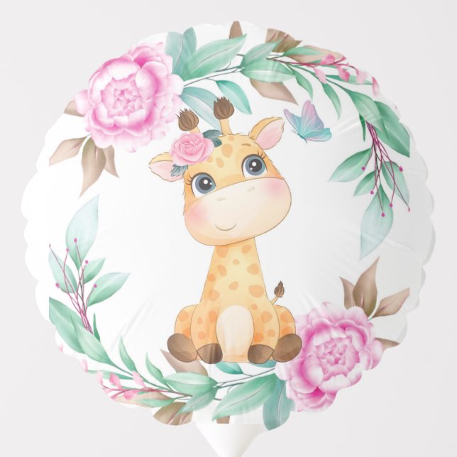 Elegant Pink Peony and a Cute Giraffe Balloon (Front)