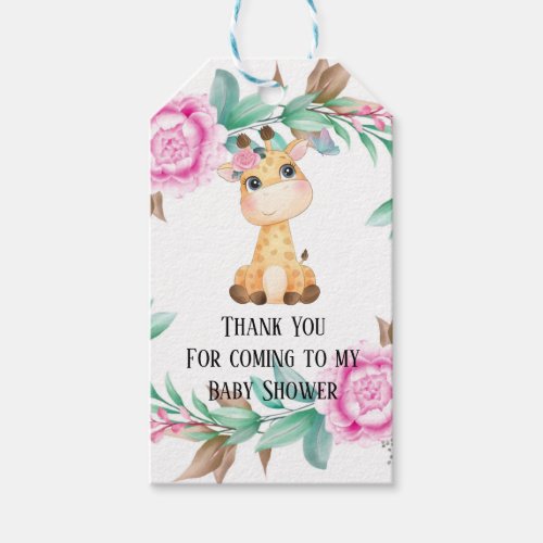 Elegant Pink Peony and a Cute Giraffe  Gift Tags