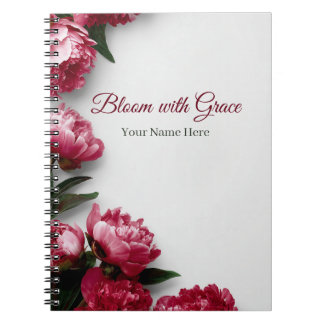 Elegant Pink Peony Bloom with Grace Personalized  Notebook