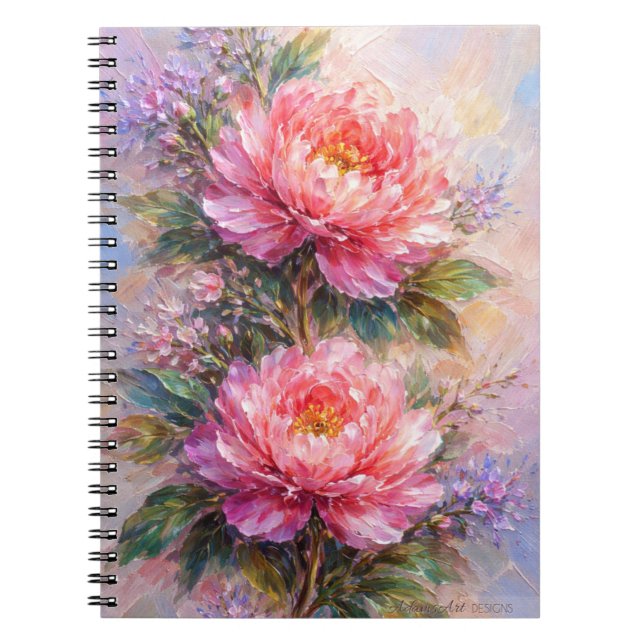 Elegant Pink Peony Blossom Art Notebook (Front)