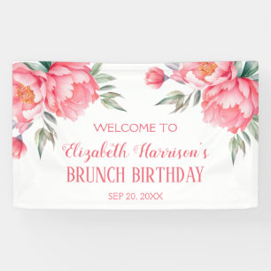 Elegant Pink Peony Botanical Brunch Birthday Banner