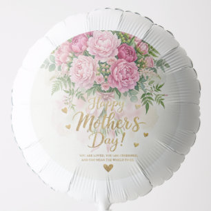 Elegant Pink Peony Bouquet Happy Mother’s Day Card Balloon