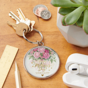 Elegant Pink Peony Bouquet Happy Mother’s Day Keychain