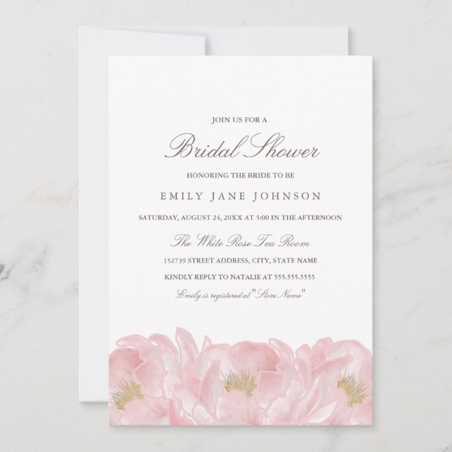 Elegant Pink Peony Bridal Shower Invitation (Front)