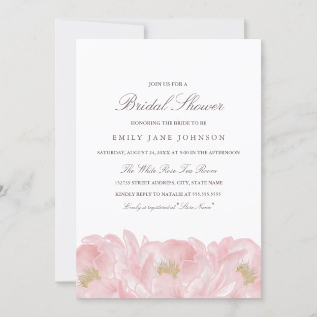 Elegant Pink Peony Bridal Shower Invitation (Front)