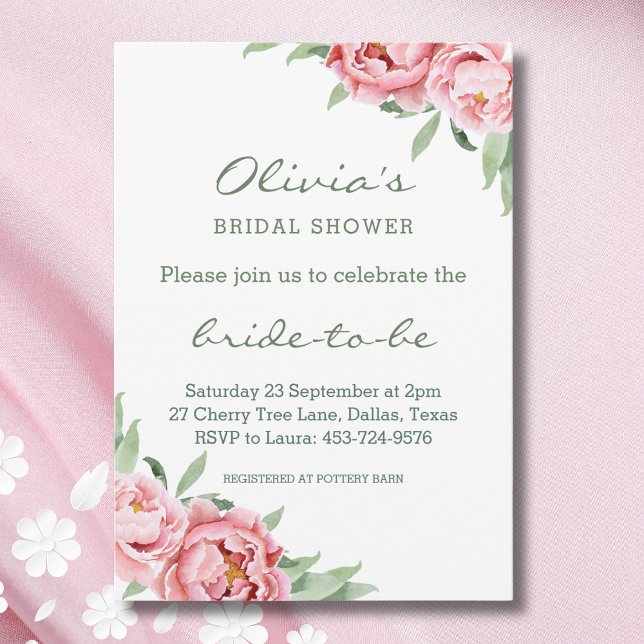 Elegant Pink Peony Bridal Shower Invitations (Creator Uploaded)