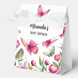 Elegant Pink Peony & Butterflies Girl Baby Shower Favor Boxes