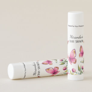 Elegant Pink Peony & Butterflies Girl Baby Shower Lip Balm