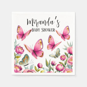 Elegant Pink Peony & Butterflies Girl Baby Shower Napkins