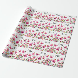 Elegant Pink Peony & Butterflies Girl Baby Shower Wrapping Paper