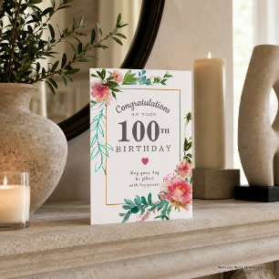 Elegant Pink Peony Floral 100th Birthday Card