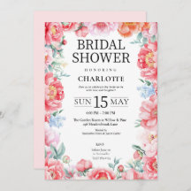 Elegant Pink Peony Floral Bridal Shower Invitation