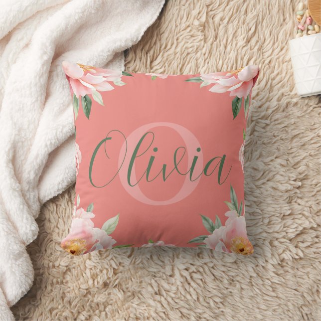 Elegant Pink Peony Floral Cushion | Romantic Water (Blanket)
